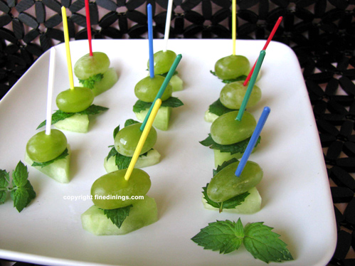 Honeydew Melon, Mint and Green Grape Toothpick Appetizer
